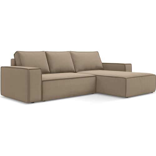 3-Sitzer Ecksofa mit Schlaffunktion - Ecke Rechts - Samt - Hell beige - KIMO