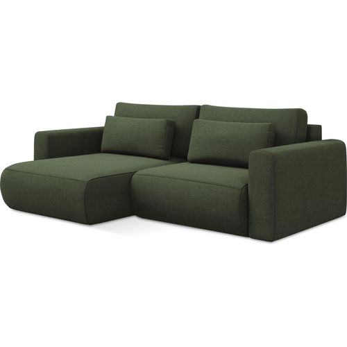 2-Sitzer Ecksofa mit Schlaffunktion - Ecke Links - Strukturstoff - Olive - KAPUA