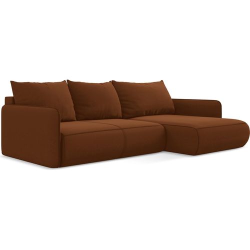 3-Sitzer Ecksofa mit Schlaffunktion - Ecke Rechts - Samt - Terrakotta - NANEA