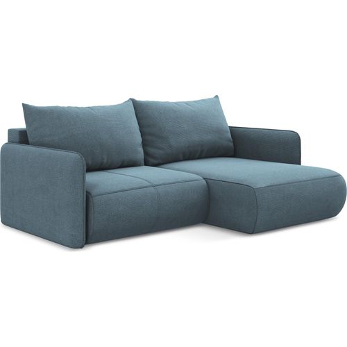 2,5-Sitzer Ecksofa mit Schlaffunktion - Ecke Rechts - Strukturstoff - Hellblau - NANEA
