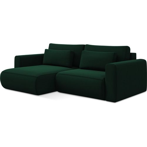 2-Sitzer Ecksofa mit Schlaffunktion - Ecke Links - Samt - Flaschengrün - KAPUA
