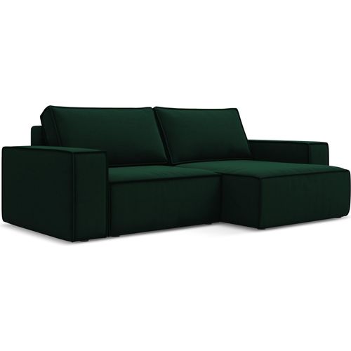 2-Sitzer Ecksofa mit Schlaffunktion - Ecke Rechts - Samt - Flaschengrün - KIMO