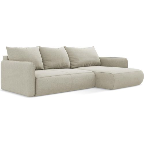 3-Sitzer Ecksofa mit Schlaffunktion - Ecke Rechts - Strukturstoff - Hell beige - NANEA