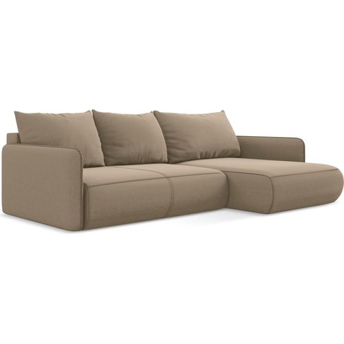 3-Sitzer Ecksofa mit Schlaffunktion - Ecke Rechts - Samt - Hell beige - NANEA