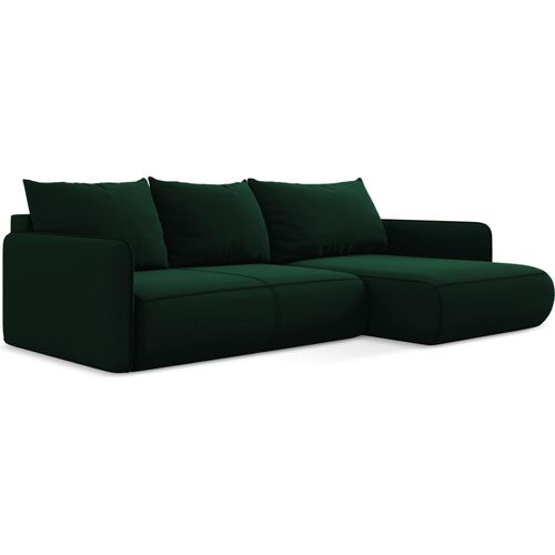 3-Sitzer Ecksofa mit Schlaffunktion - Ecke Rechts - Samt - Flaschengrün - NANEA