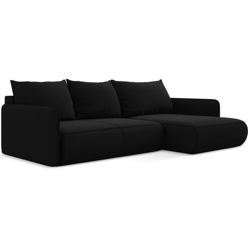 3-Sitzer Ecksofa mit Schlaffunktion - Ecke Rechts - Samt - Schwarz - NANEA