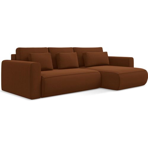 3-Sitzer Ecksofa mit Schlaffunktion - Ecke Rechts - Samt - Terrakotta - KAPUA