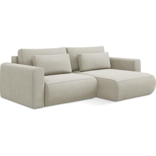 2-Sitzer Ecksofa mit Schlaffunktion - Ecke Rechts - Strukturstoff - Hell beige - KAPUA