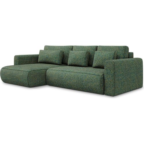 3-Sitzer Ecksofa mit Schlaffunktion - Ecke Links - Strukturstoff - Grün - KAPUA