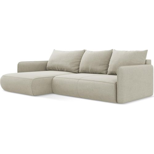 3-Sitzer Ecksofa mit Schlaffunktion - Ecke Links - Strukturstoff - Hell beige - NANEA