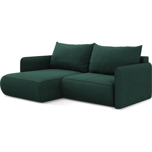 2,5-Sitzer Ecksofa mit Schlaffunktion - Ecke Links - Strukturstoff - Flaschengrün - NANEA