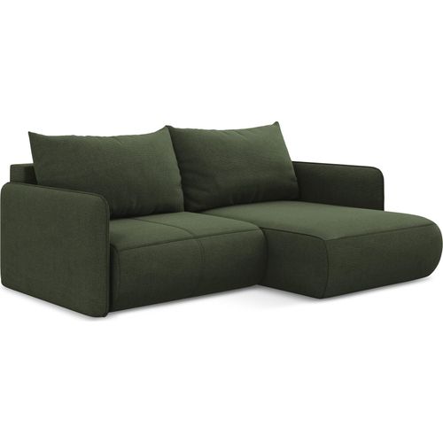 2,5-Sitzer Ecksofa mit Schlaffunktion - Ecke Rechts - Strukturstoff - Olive - NANEA