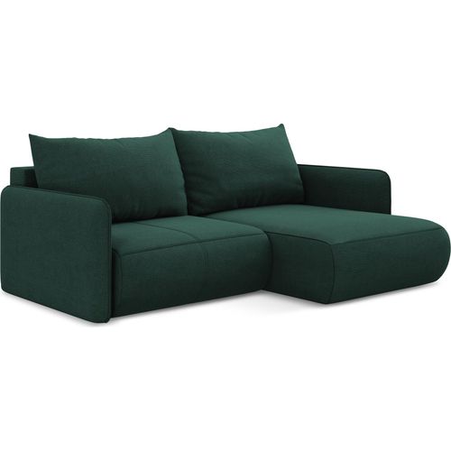 2,5-Sitzer Ecksofa mit Schlaffunktion - Ecke Rechts - Strukturstoff - Flaschengrün - NANEA