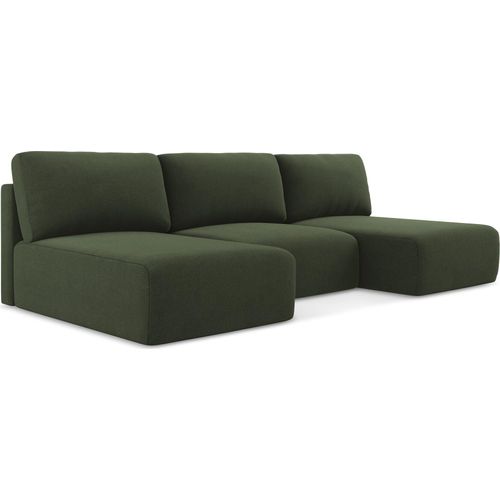 Wohnlandschaft ohne Armlehne mit Schlaffunktion - Strukturstoff - Olive - KONA