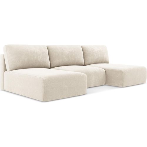 Wohnlandschaft ohne Armlehne mit Schlaffunktion - Chenille - Hell beige - KONA