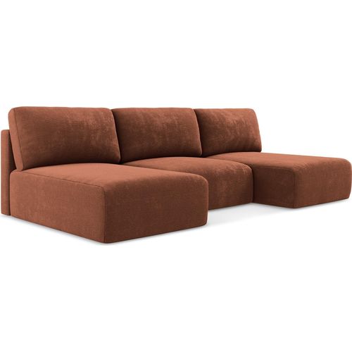 Wohnlandschaft ohne Armlehne mit Schlaffunktion - Chenille - Terrakotta - KONA