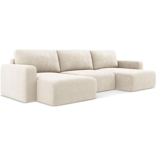 Wohnlandschaft mit Schlaffunktion - Chenille - Hell beige - KONA