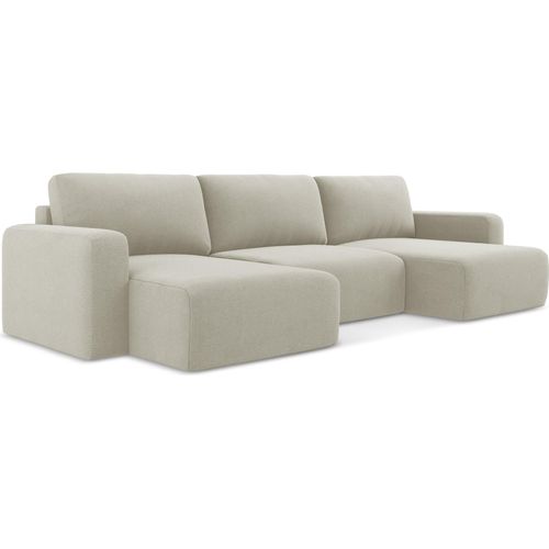 Wohnlandschaft mit Schlaffunktion - Strukturstoff - Hell beige - KONA