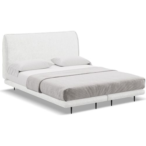 Bett mit Matratze - 188 x 222 - Bouclé - Weiß - HALIA