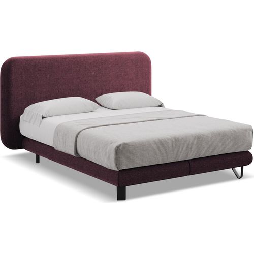 Bett mit Matratze - 214 x 220 - Chenille - Rotwein - ILIMA