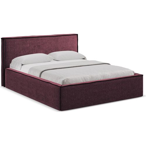 Bett mit Bettkasten - 180 x 228 - Chenille - Rotwein - ANANI