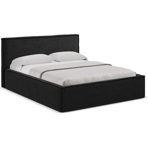 Bett mit Bettkasten - 200 x 228 - Chenille - Schwarz - ANANI