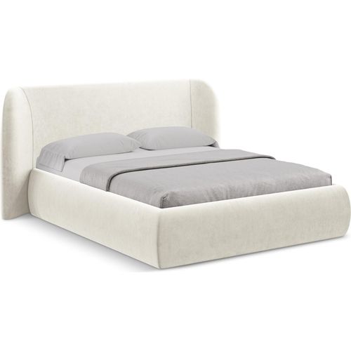 Bett mit Bettkasten - 230 x 215 - Samt - Hell beige - HAUKE