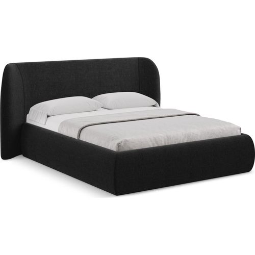 Bett mit Bettkasten - 210 x 215 - Chenille - Schwarz - HAUKE