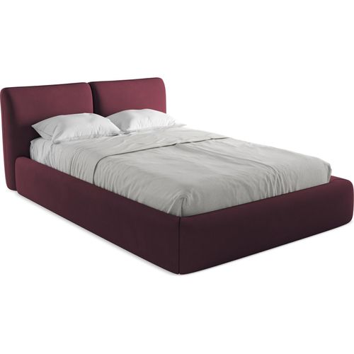 Bett mit Bettkasten - 160 x 228 - Chenille - Rotwein - HOKU