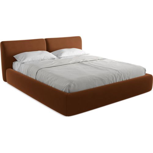 Bett mit Bettkasten - 200 x 228 - Samt - Terrakotta - HOKU