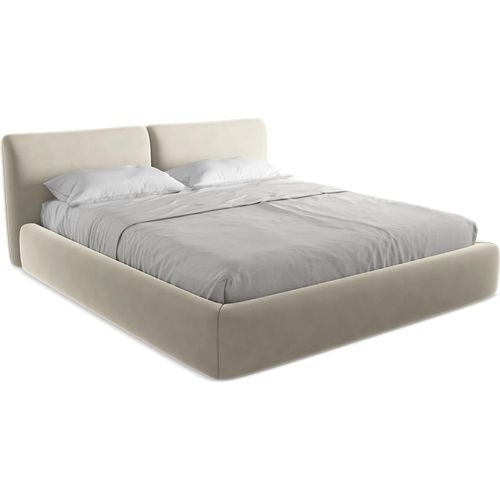 Bett mit Bettkasten - 200 x 228 - Samt - Perle - HOKU