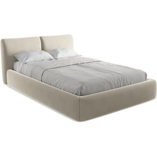 Bett mit Bettkasten - 160 x 228 - Samt - Perle - HOKU