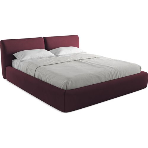 Bett mit Bettkasten - 200 x 228 - Chenille - Rotwein - HOKU