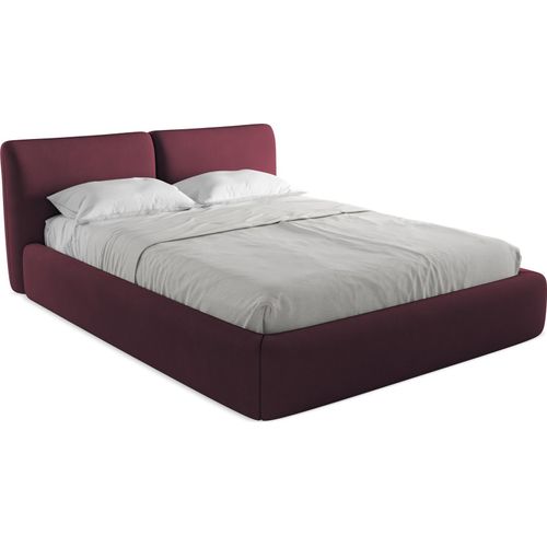 Bett mit Bettkasten - 180 x 228 - Chenille - Rotwein - HOKU