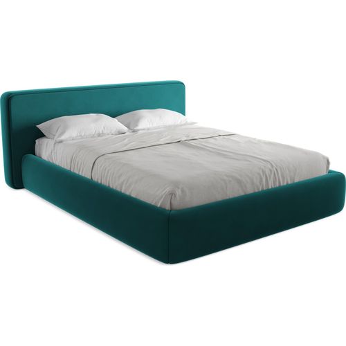 Bett mit Bettkasten - 200 x 225 - Samt - Marine - KIANA