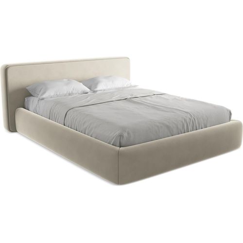 Bett mit Bettkasten - 200 x 225 - Samt - Perle - KIANA