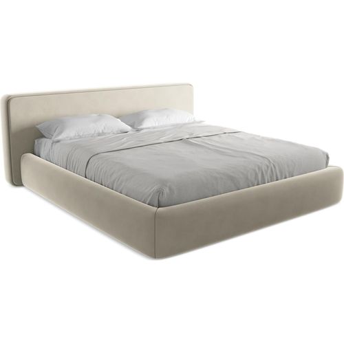 Bett mit Bettkasten - 220 x 225 - Samt - Perle - KIANA