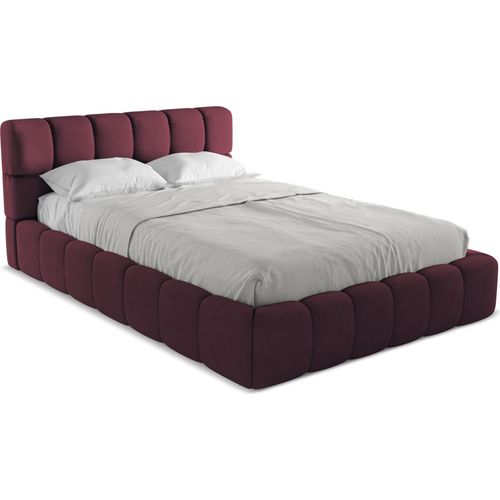Bett mit Bettkasten - 160 x 228 - Chenille - Rotwein - NALU