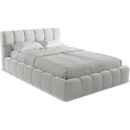 Bett mit Bettkasten - 160 x 228 - Samt - Silber - NALU