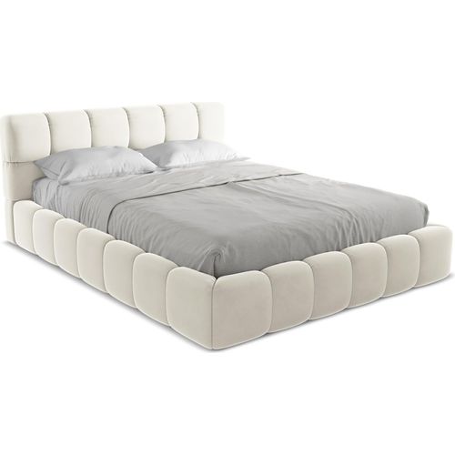 Bett mit Bettkasten - 180 x 228 - Samt - Hell beige - NALU