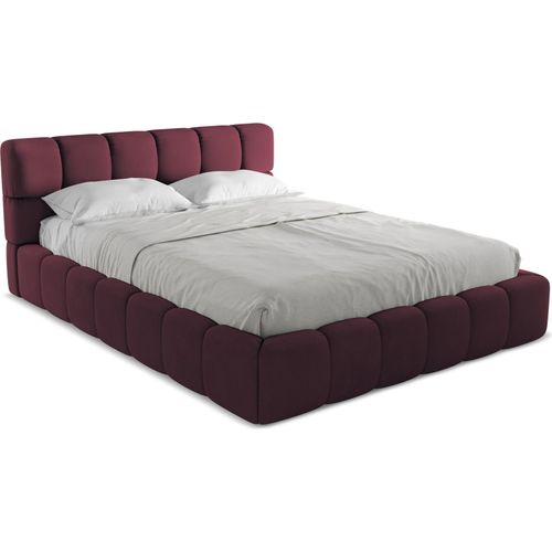 Bett mit Bettkasten - 180 x 228 - Chenille - Rotwein - NALU
