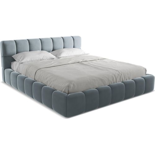 Bett mit Bettkasten - 200 x 228 - Samt - Hellblau - NALU