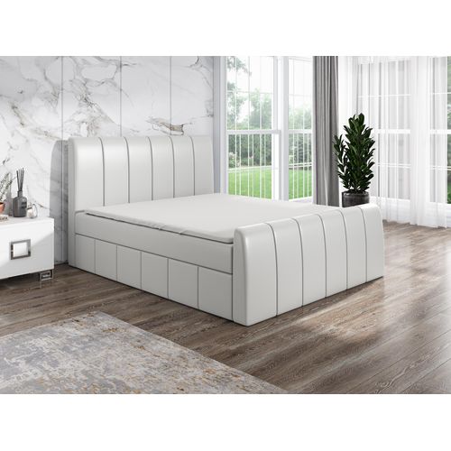 Boxspringbett JON 140 x 200 mit 2 Bettkästen, Bonell-Matratze und Topper. Farbe: Weiß