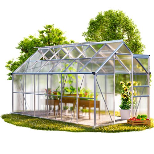 GARDEBRUK® Gewächshaus Aluminium 7,2m² 380x190cm inkl. 4 Dachfenster Tomatenhaus Treibhaus Anzuchthaus Garten Frühbeet Pflanzenhaus Aufzucht 11,73m³