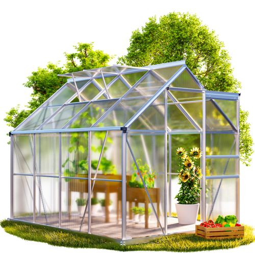 GARDEBRUK® Gewächshaus Aluminium 4,8m² mit Fundament 250x190cm inkl. 2 Dachfenster Tomatenhaus Treibhaus Anzuchthaus Garten Frühbeet Aufzucht 7,7m³