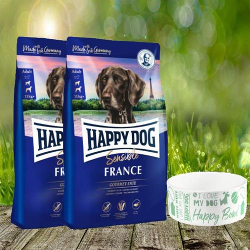 Happy Dog Sensible France 2 x 11 kg + Happy Dog Futternapf geschenkt