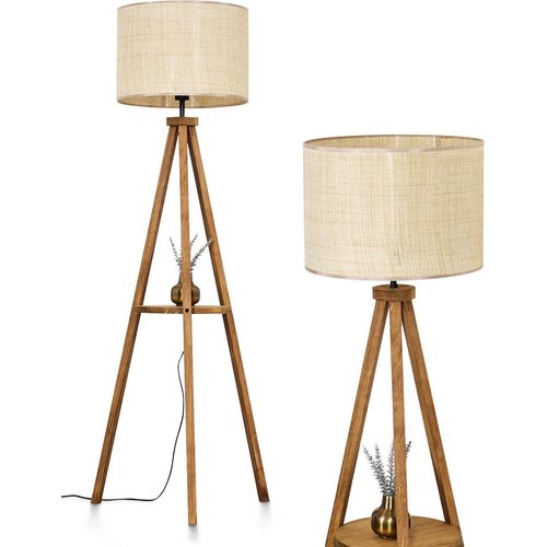 Reggio Stehlampe aus Holz/Papiergeflecht in Natur/Beige, Leuchte Boho-Style
