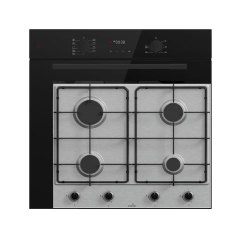 Böhme Einbaubackofen HB60F78PPB mit versenkbare Knebel + Gasline GAG60INX Gaskochfeld 60cm Edelstahl mit 4 Brennern