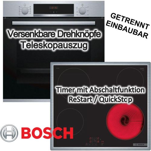 Herdset BOSCH Backofen Teleskopauszug 3D-Heißluft + Cerankochfeld Kindersicherung autark 60cm
