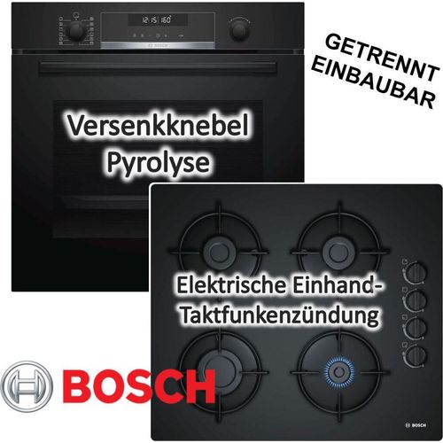 HERDSET BOSCH Backofen Pyrolyse + Gas-Kochfeld elektrischer Zündung autark 60 cm